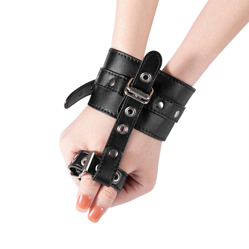 Prisoner - Faux Leather Wrist Cuffs with Thumb Cuffs
